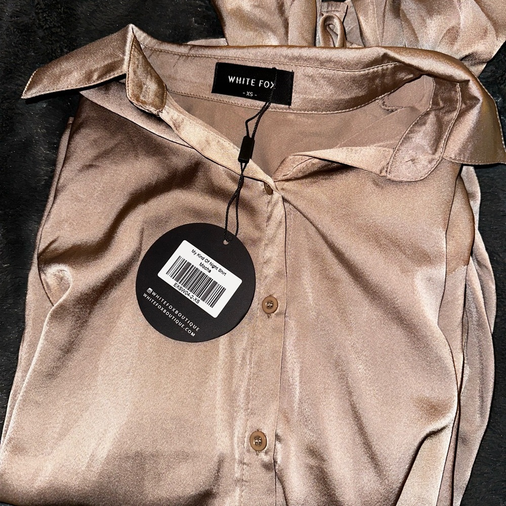White Fox Boutique mocha Satin blouse
